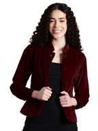 Leather Retail Women Full Sleeve Velvet Three Button Mahroon Jacket ( LRVEL4BMH )