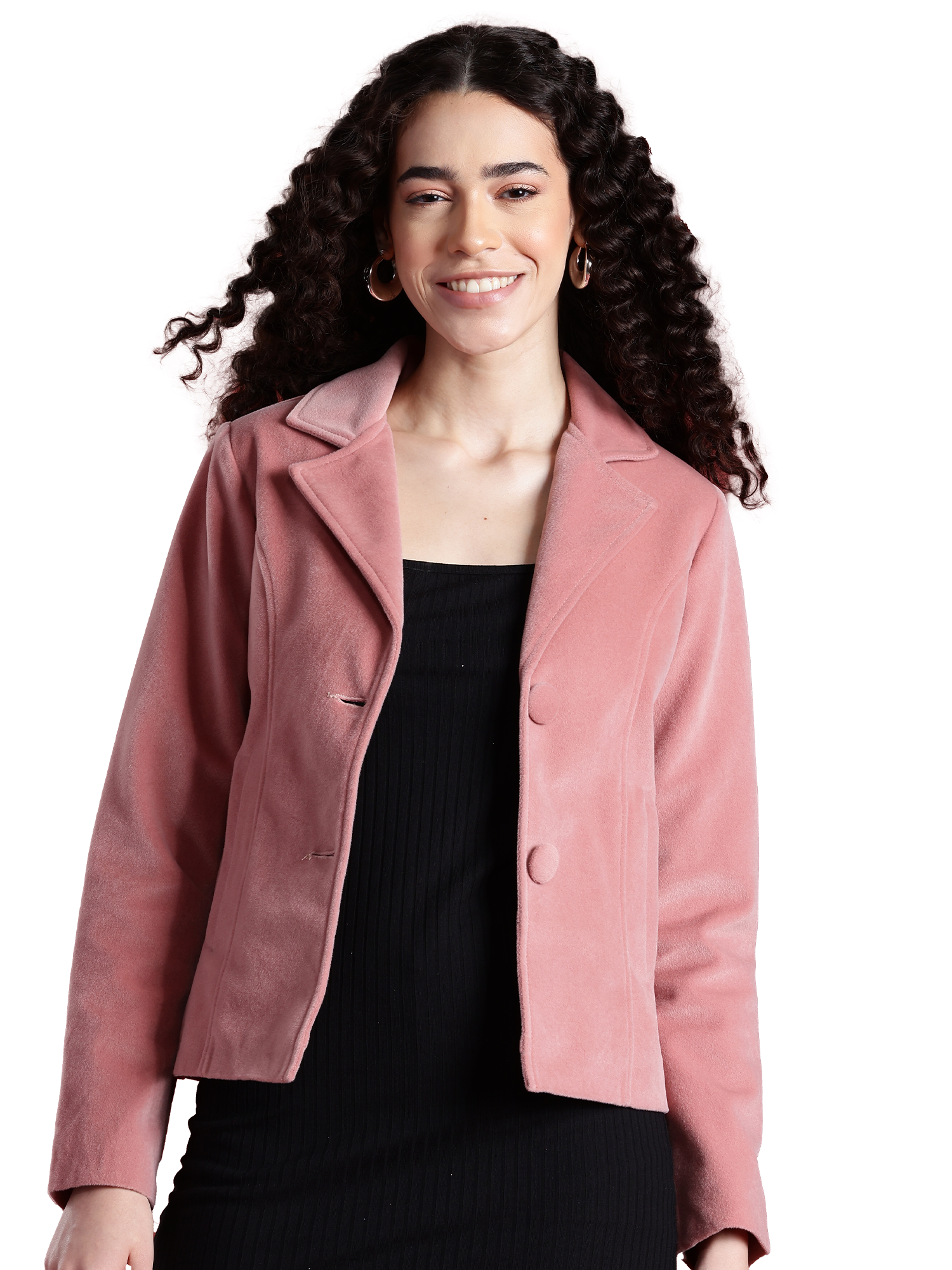 Leather Retail Women Full Sleeve Velvet Two Button Pink Jacket ( LRVEL2BPN )
