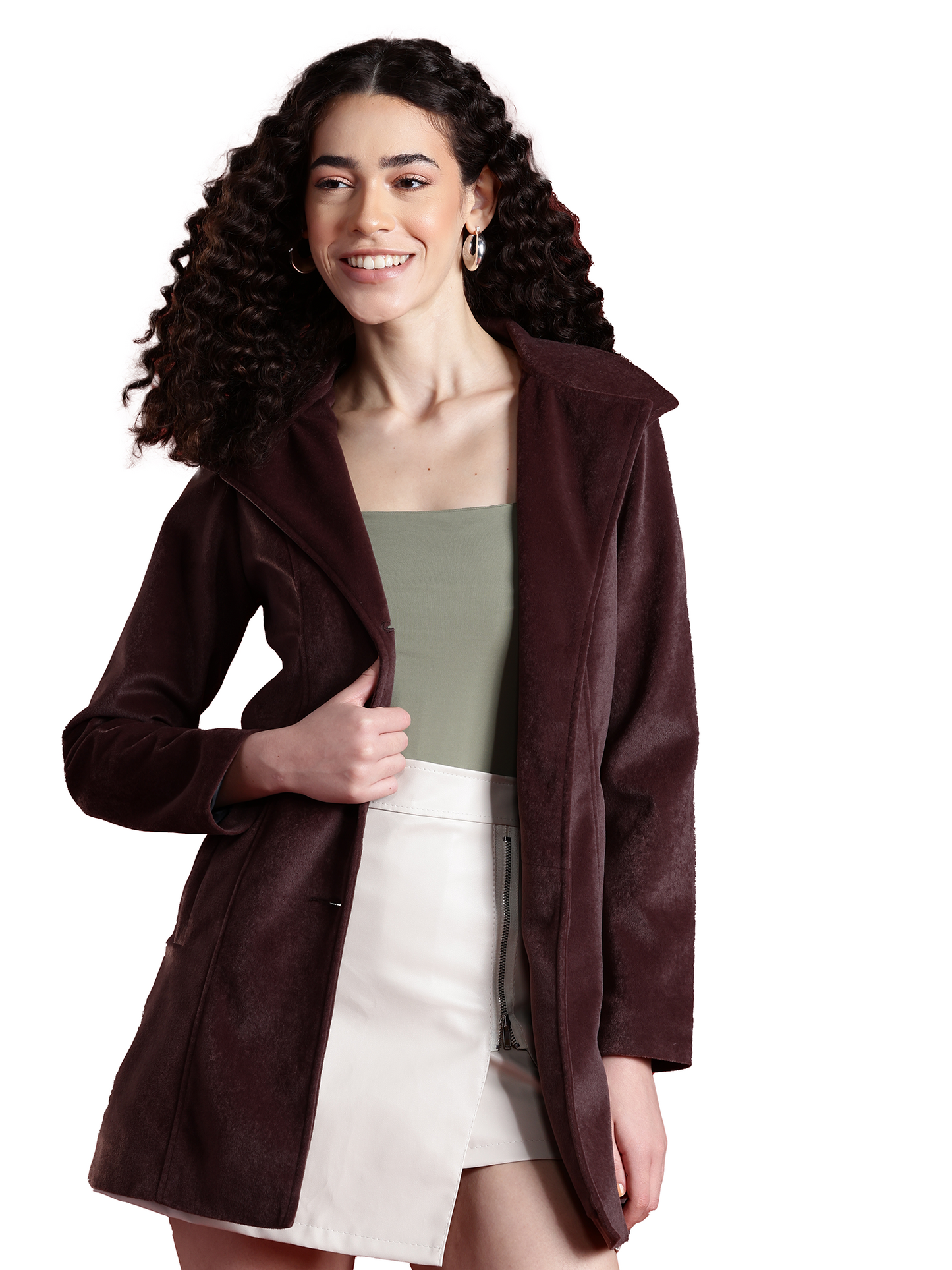 Leather Retail Women Full Sleeve Velvet Three Button Coffee Jacket ( LRVEL3BCO )