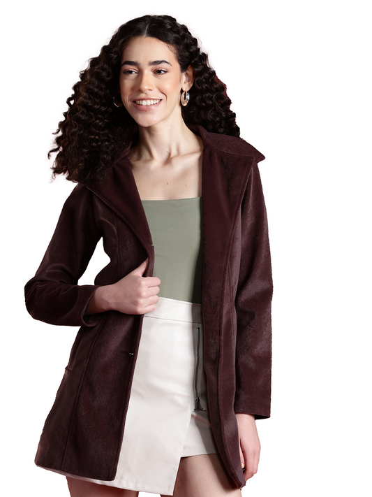 Leather Retail Women Full Sleeve Velvet Three Button Coffee Jacket ( LRVEL3BCO )