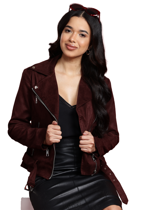 Leather Retail Women's Suede Full Sleeve Biker Jacket ( LRSUDF11CO )