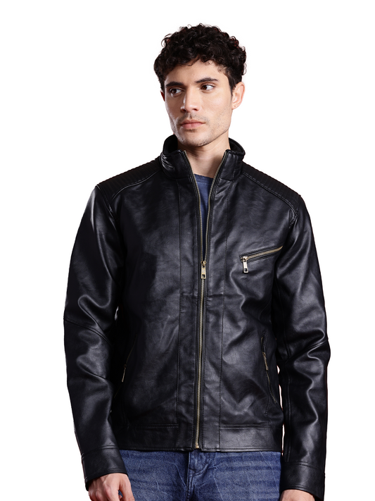 Leather Retail Full Sleeve Men's PU Black Jacket ( LRM48BL )