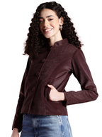 Leather Retail Women Full Sleeve Velvet Four Button Coffee Jacket ( LRVEL4BCO )