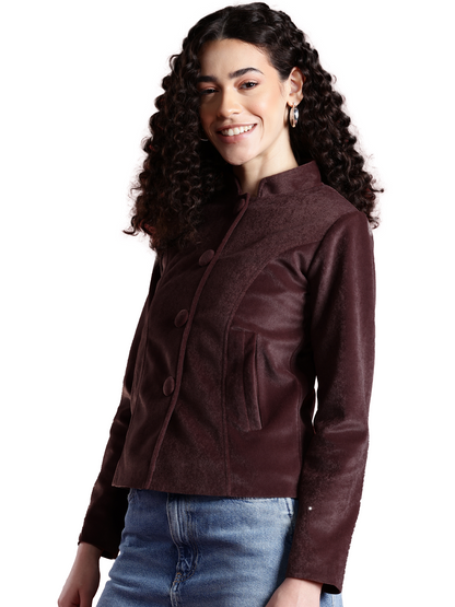 Leather Retail Women Full Sleeve Velvet Four Button Coffee Jacket ( LRVEL4BCO )