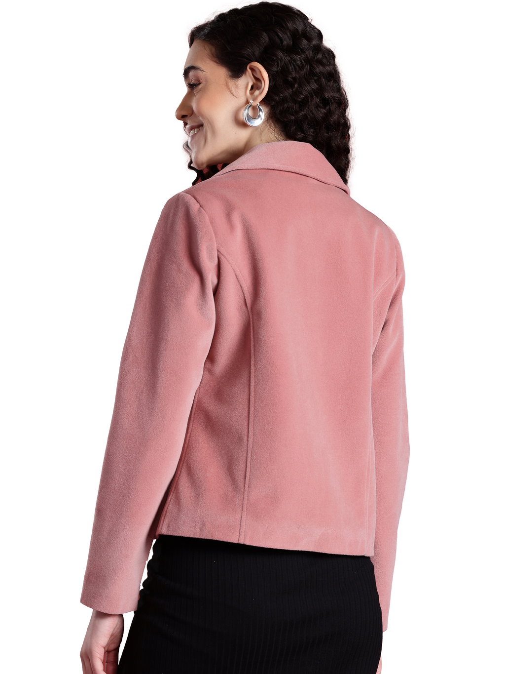 Leather Retail Women Full Sleeve Velvet Two Button Pink Jacket ( LRVEL2BPN )