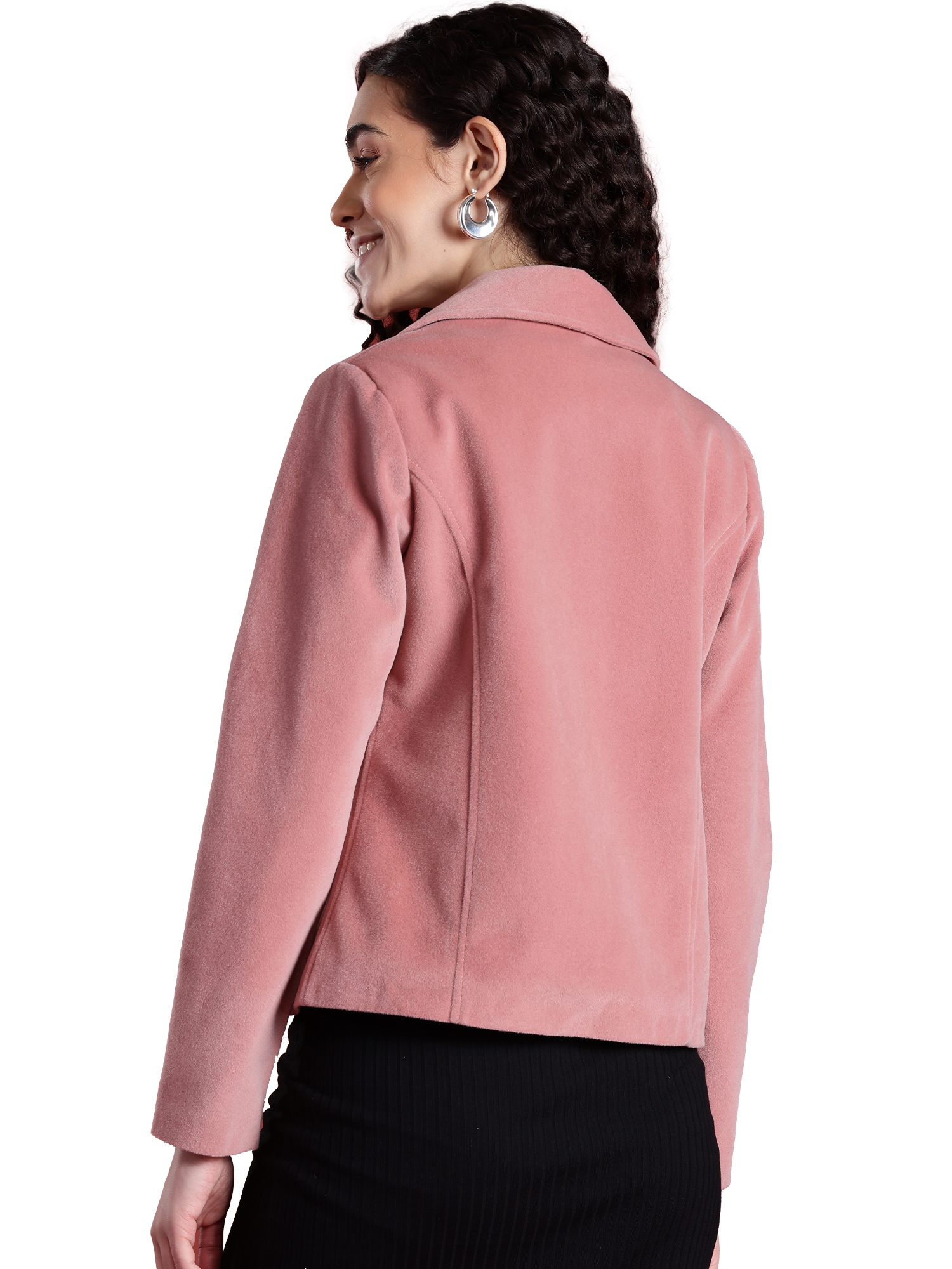 Leather Retail Women Full Sleeve Velvet Two Button Pink Jacket ( LRVEL2BPN )