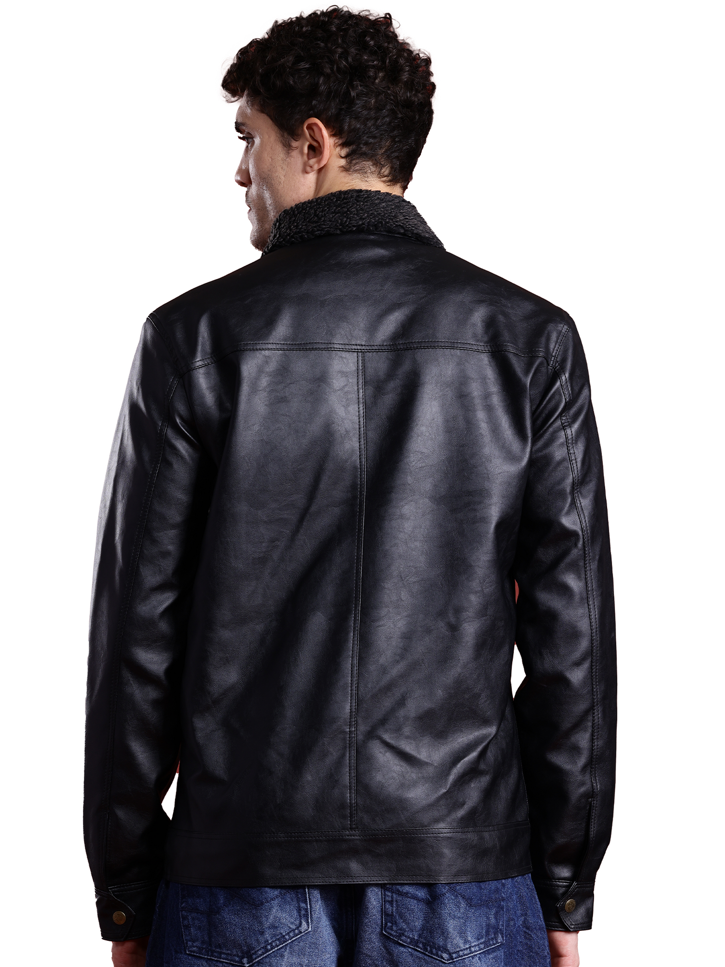 Leather Retail Men Spread Collar PU Biker Jacket ( LRM49BL )