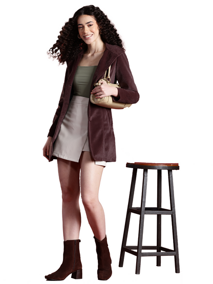 Leather Retail Women Full Sleeve Velvet Three Button Coffee Jacket ( LRVEL3BCO )