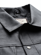Leather Retail Black Faux Leather Jacket for Men's with Snap Button Closure ( LRM50BL )