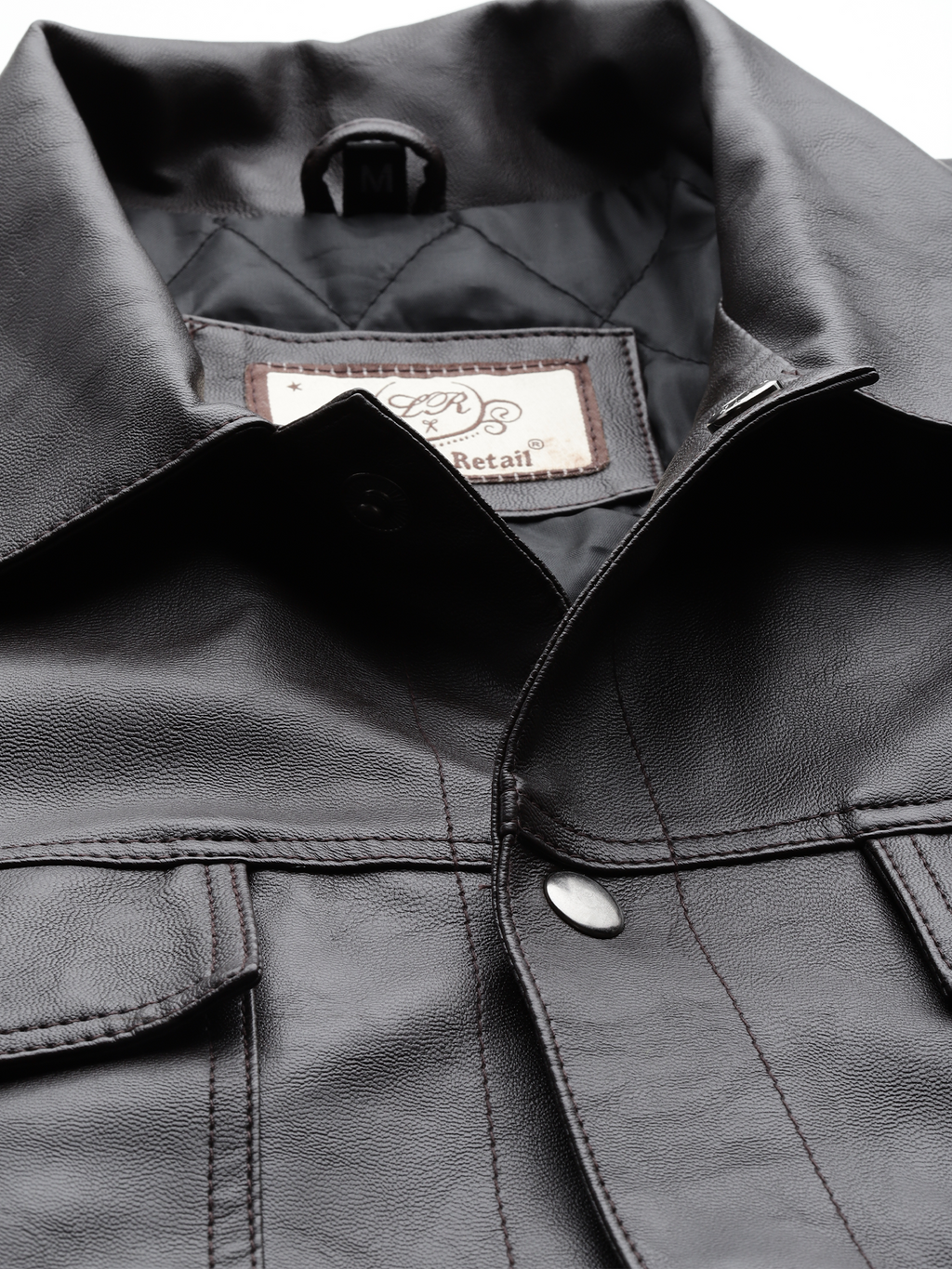 Leather Retail Coffee Faux Leather Jacket for Men's with Snap Button Closure ( LRM50CO )