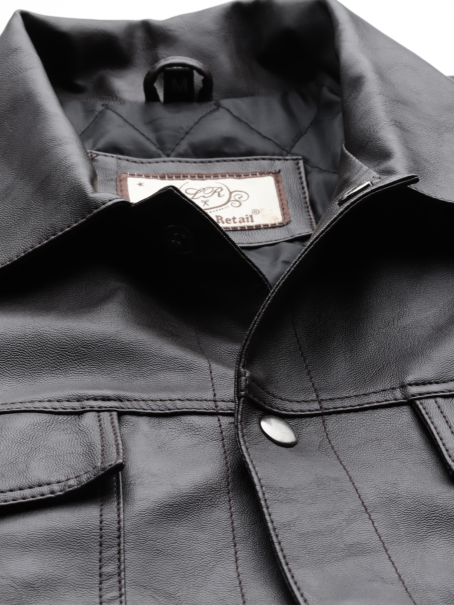 Leather Retail Coffee Faux Leather Jacket for Men's with Snap Button Closure ( LRM50CO )