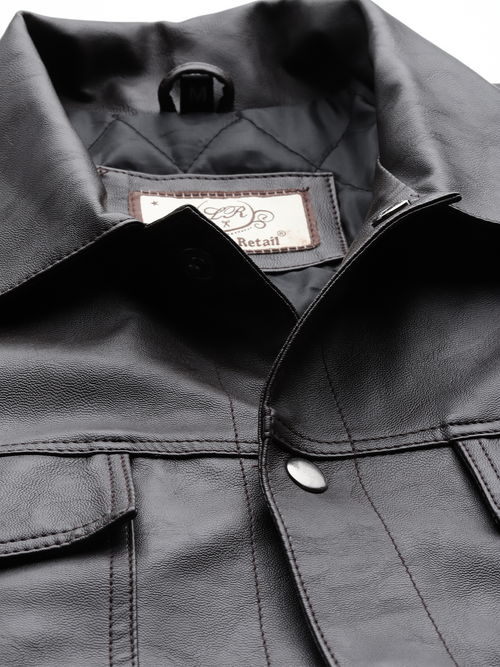 Leather Retail Coffee Faux Leather Jacket for Men's with Snap Button Closure ( LRM50CO )