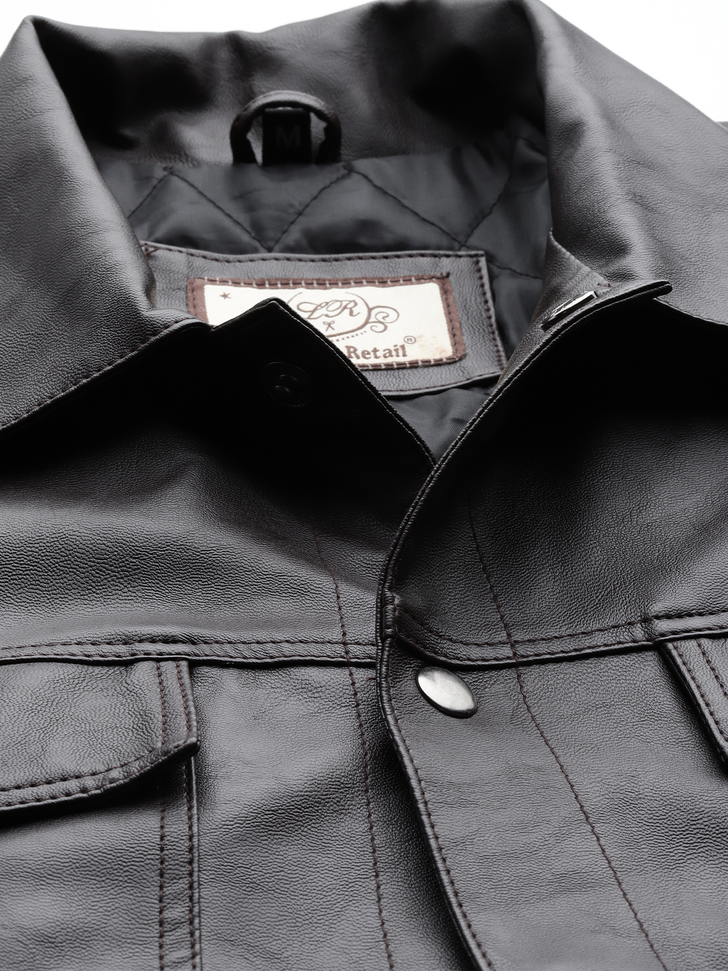 Leather Retail Coffee Faux Leather Jacket for Men's with Snap Button Closure ( LRAIM50CO )