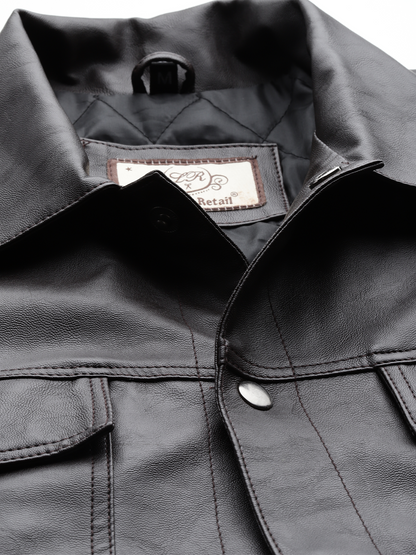 Leather Retail Coffee Faux Leather Jacket for Men's with Snap Button Closure ( LRAIM50CO )