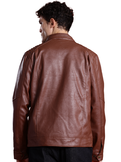 Leather Retail Full Sleeve Men's PU Brown Jacket ( LRM48BR )