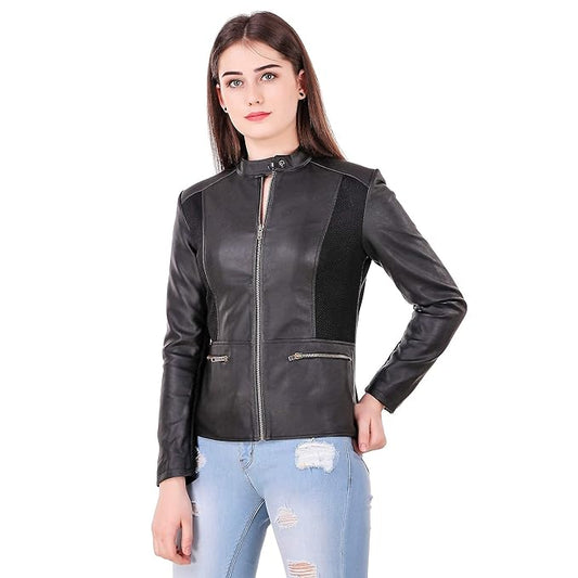 Leather Retail Black Colour Spanish Style Faux Leather Jacket for Women's (LRMBBL)