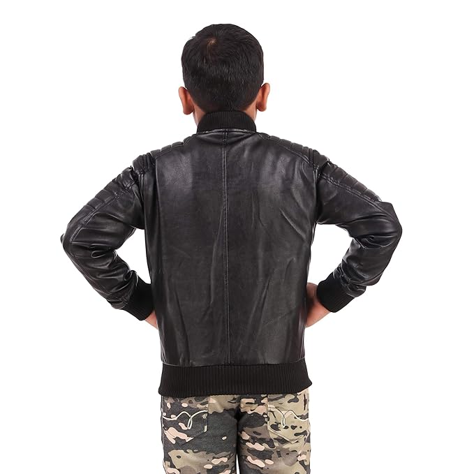 Leather Retail® Black Faux Leather Jacket for Kids(LRKDELBL)